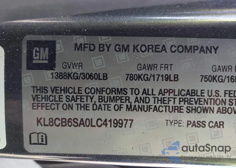 2020 Chevrolet Spark Fwd Ls Automatic из США, поврежденный, VIN KL8CB6SA0LC419977